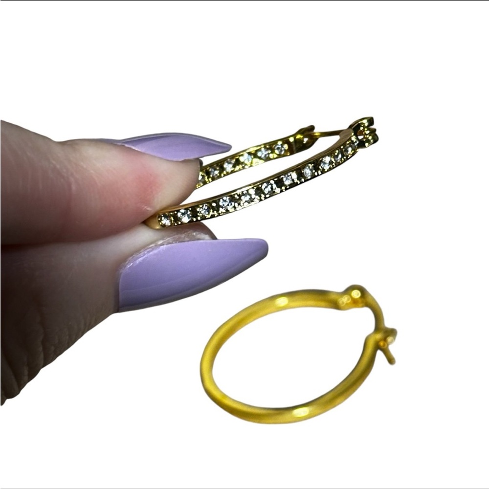 Gold Plated Rhinestone Oval Hoop Earrings - Picture 2 of 6
